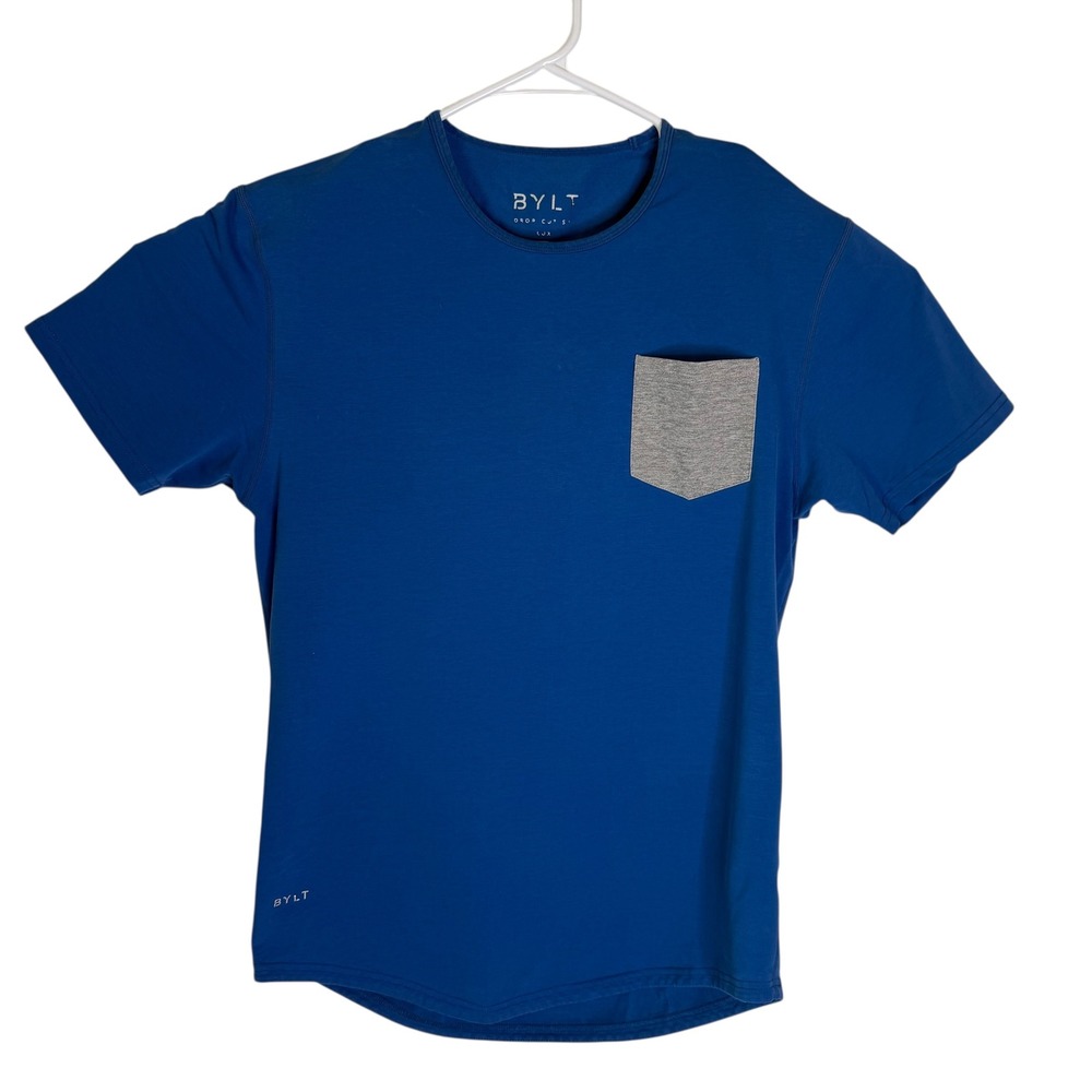 BYLT Mens Royal Blue Drop‎ Cut Pocket T Shirt Size M - Picture 2 of 6